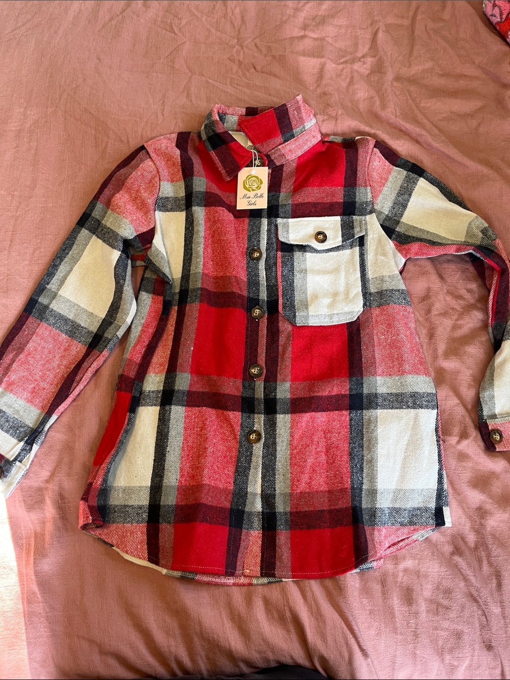 Mia belle thick Plaid Button-Down Shirt in Red and Cream